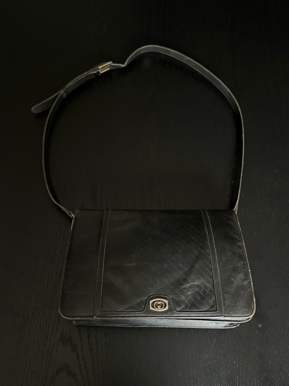 Vintage Gucci Black Leather Flap Bag